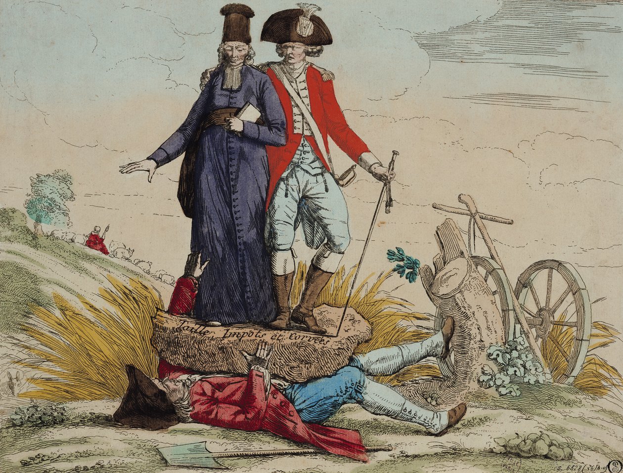 Desenhos animados revolucionários sobre "Tithes, impostos e enxerto" de French School