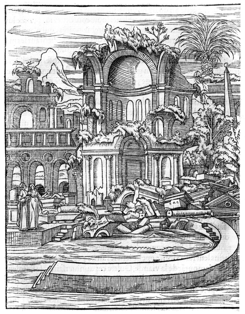Ruínas romanas, de &39;Le Songe de Polifile&39; por Francois Rabelais (1494-1553) edição publicada em 1554 de French School