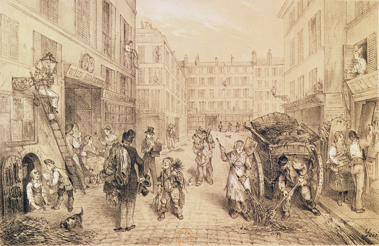 Cenas e Morais de Paris, de &39;Paris waking up&39;, impresso por Lemercier, Paris de French School