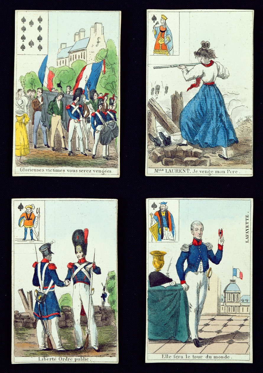 Selecção de cartas de jogar relacionadas com a Revolução de 1830, 1831 de French School