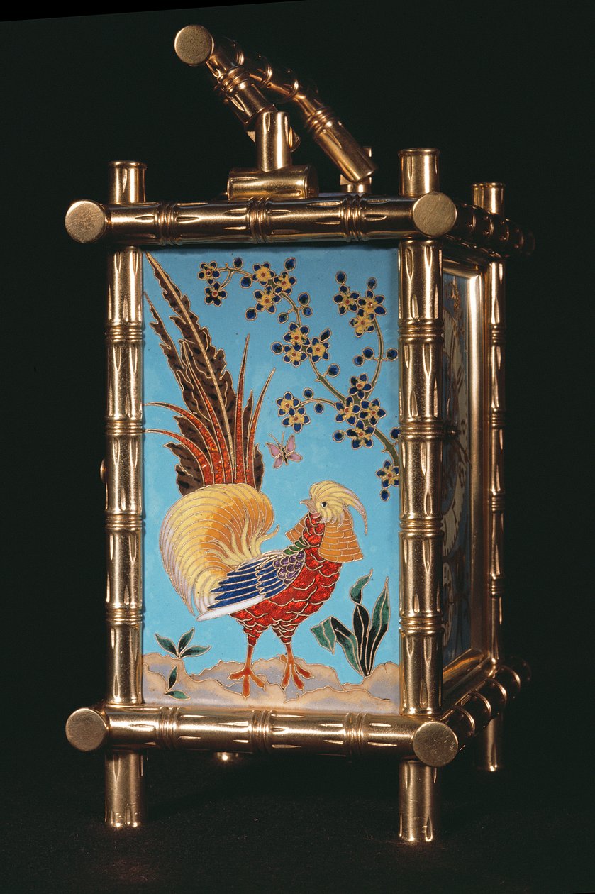 Painel lateral do relógio de carruagem Chinoiserie francês (esmalte) de French School