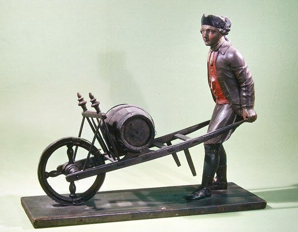 Assine representando um vendedor de vinagre com seu carrinho de mão, 1757 (madeira policromada) de French School