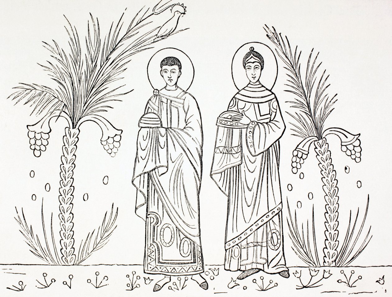 São Cecília e seu marido Valeriano, de "A vida militar e religiosa na Idade Média" de Paul Lacroix, publicaram Londres c.1880 de French School