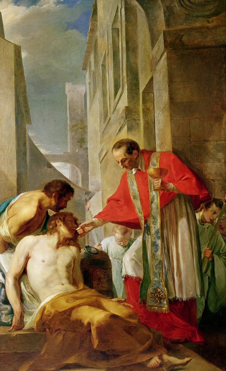 São Carlos Borromeo (1538-84) Como administrar o sacramento a uma vítima da peste em Milão em 1576 de French School