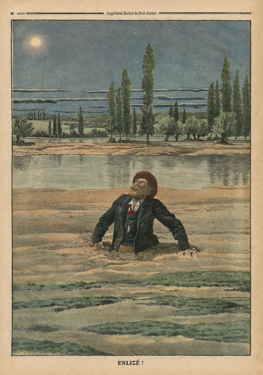 Preso em areia movediça, ilustração de &39;Le Petit Journal&39;, suplemento ilustre, 11 de setembro de 1910 de French School