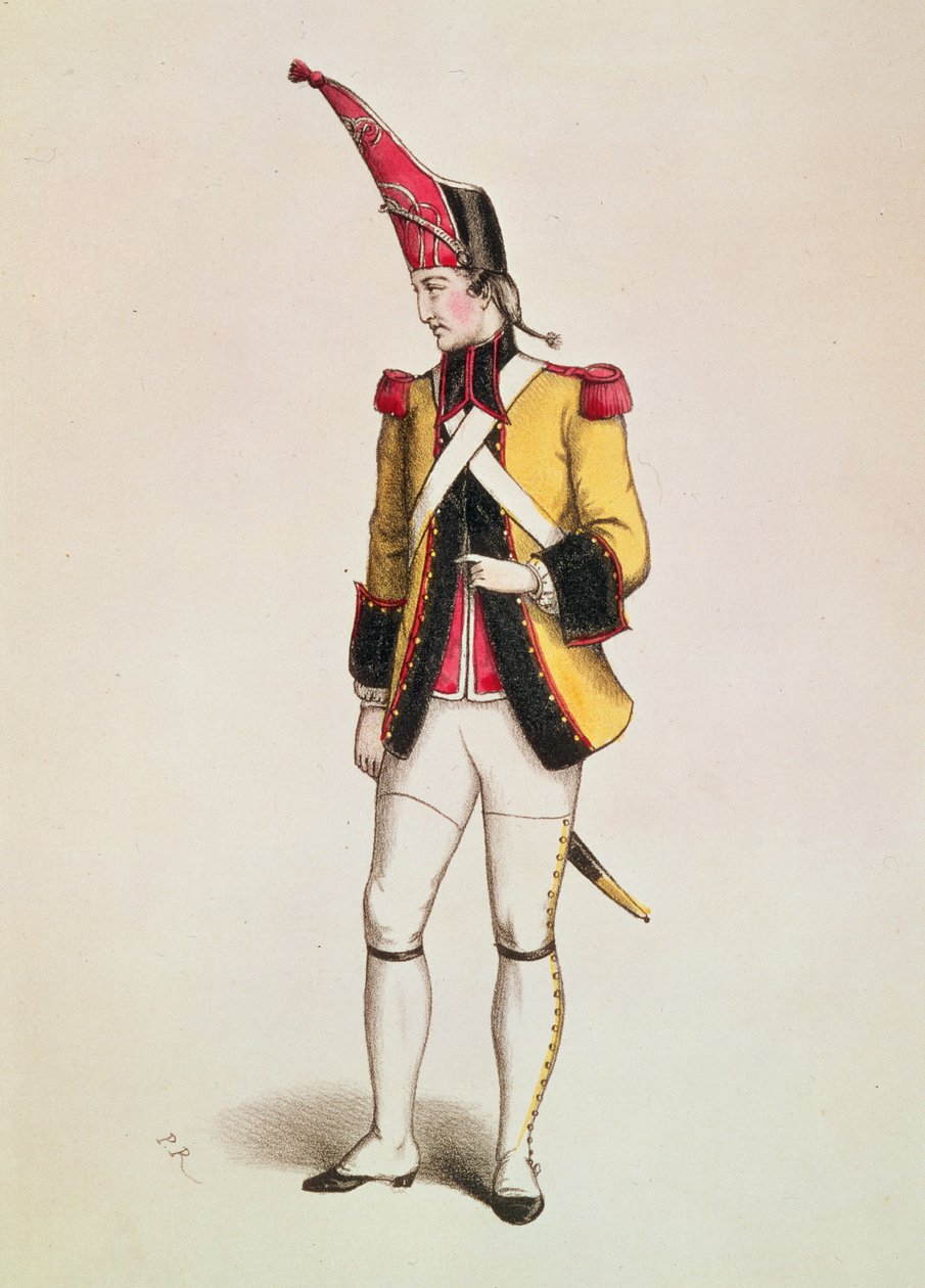 O ator Dupuis como Fritz na opereta de Offenbach "La Grande duchesse de Gerolstein", gravada por Charles Fernique, 1857 de French School