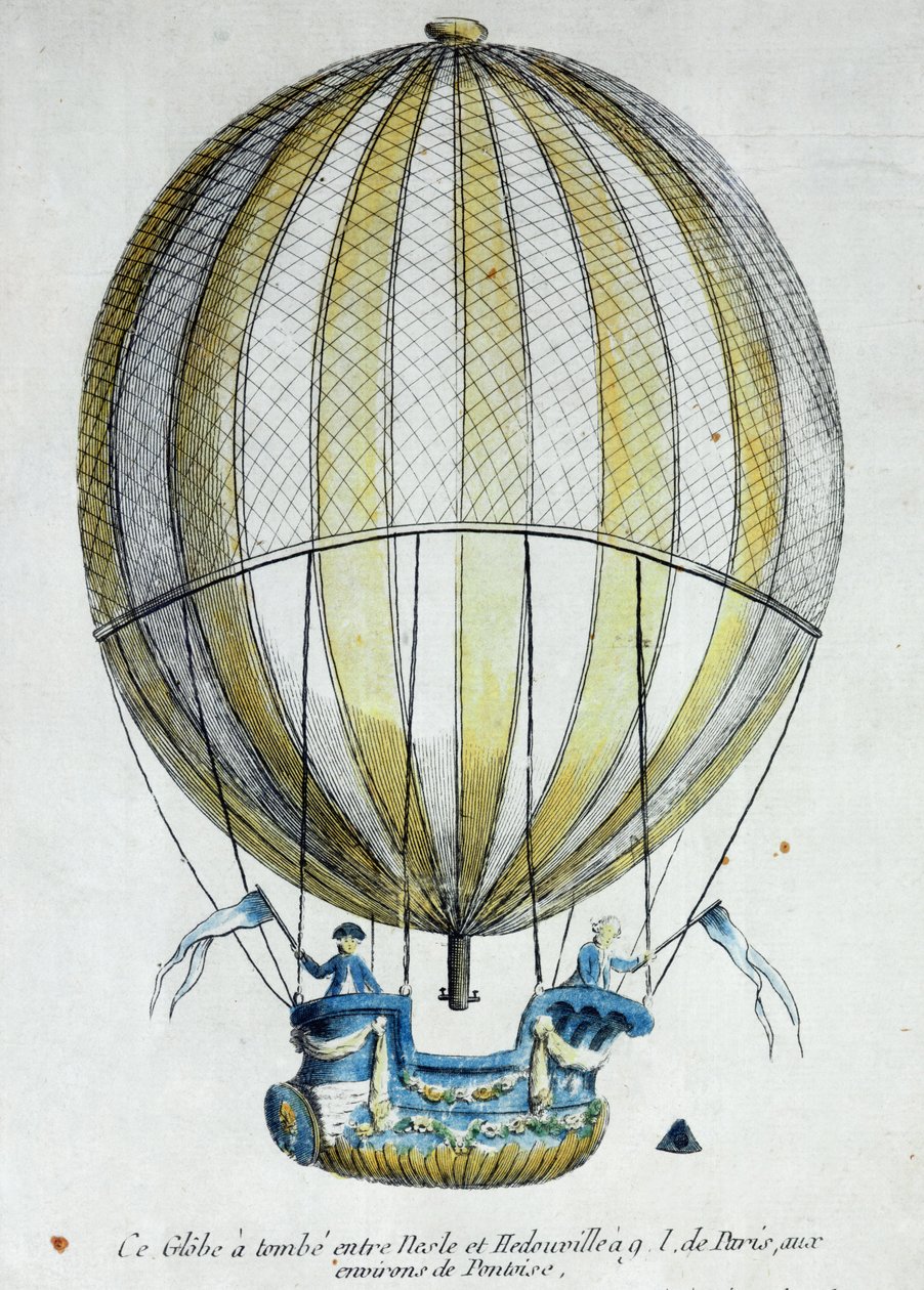 O balão de Jacques Charles (1746-1823) e Nicholas Robert (1761-1828) usado em seu vôo do Jardin des Tuileries, 1 de dezembro de 1783 de French School