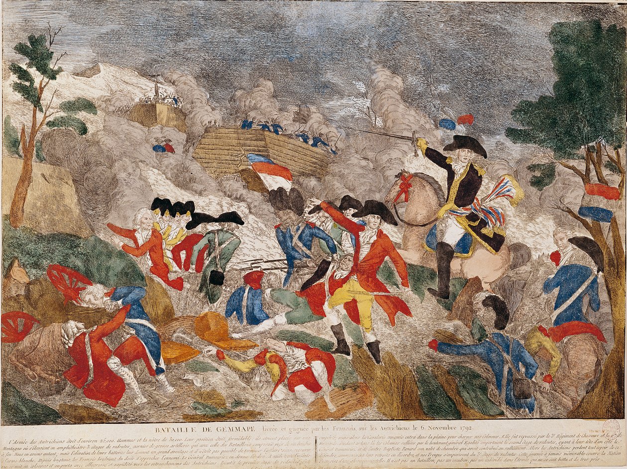 A batalha de Jemmapes, 6 de novembro de 1792, impressa por Basset de French School