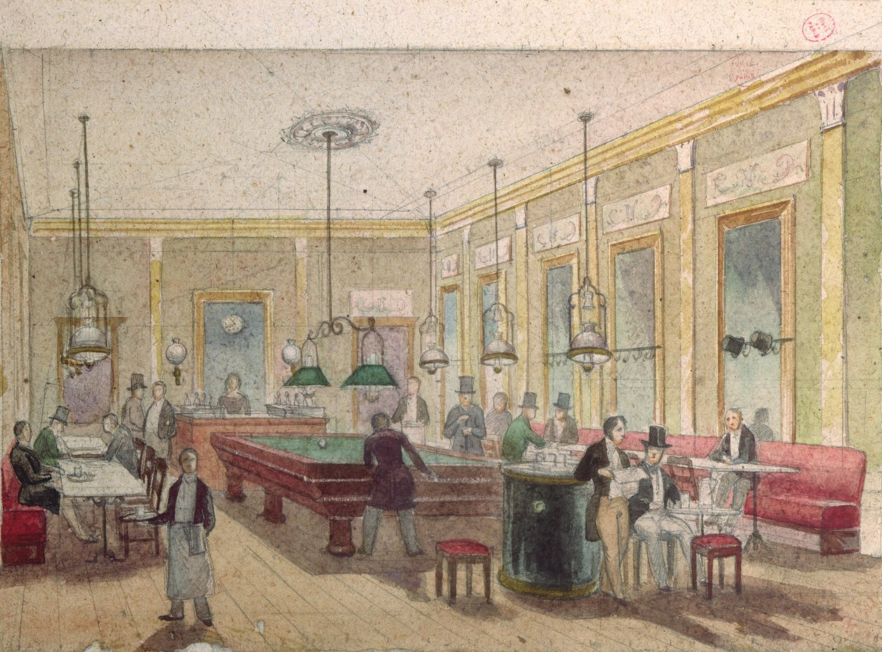 A sala de bilhar em um café de French School