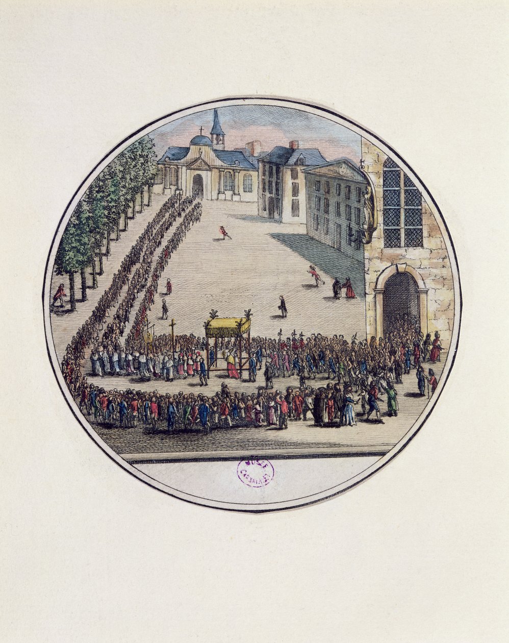 O Santíssimo Sacramento sendo carregado em procissão na Abertura dos Estados Gerais em Versalhes, 5 de maio de 1789 (gravura a cores) de French School