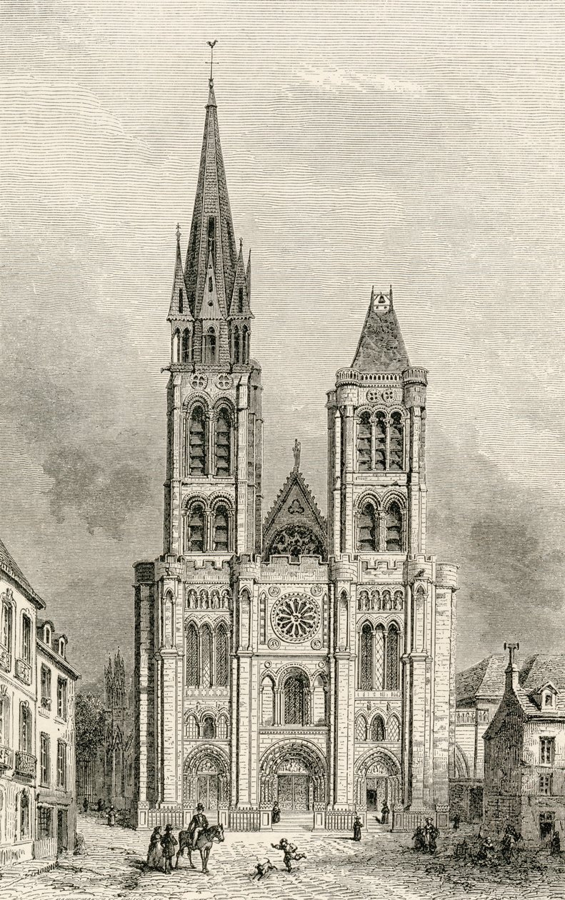 A Catedral de Saint Denis, com a torre norte antes de sua demolição, de "Imagens francesas" pelo Rev. Samuel G. Green, publicada em 1878 de French School