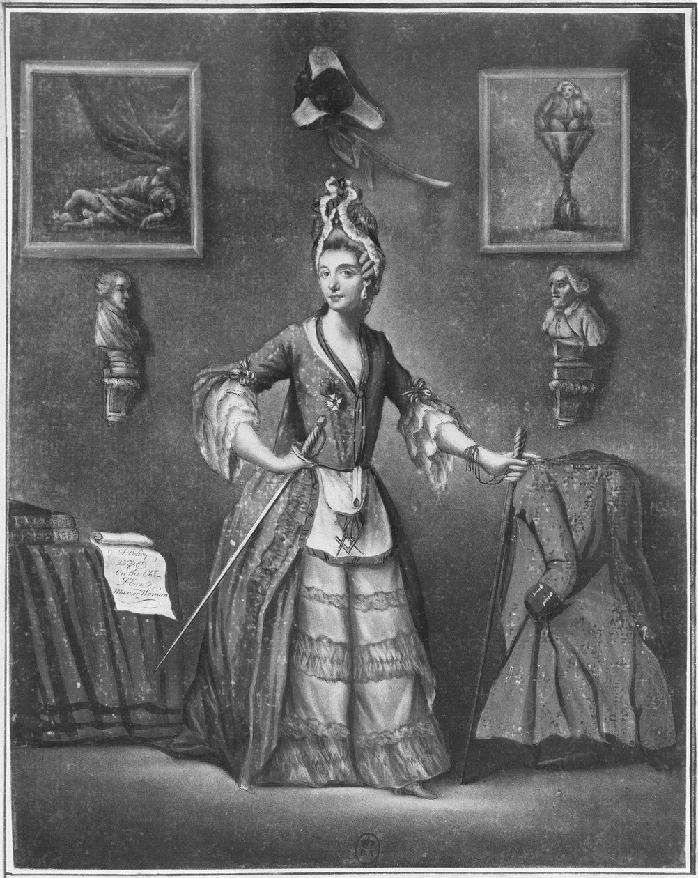 O Chevalier d&39;Eon, vestido de mulher de French School