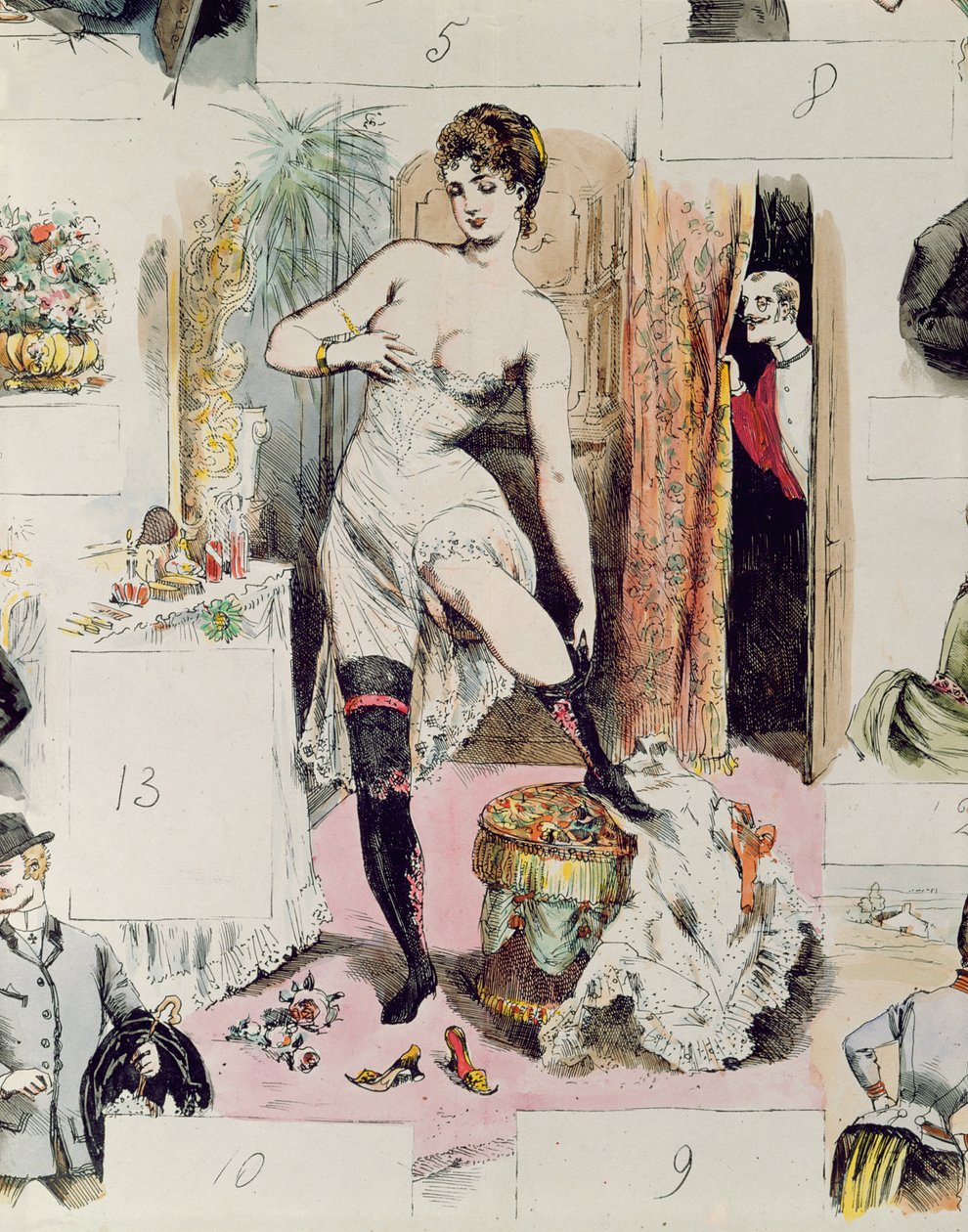 O espartilho, ilustração de La Vie Parisienne, c.1875 (gravura de cor) de French School