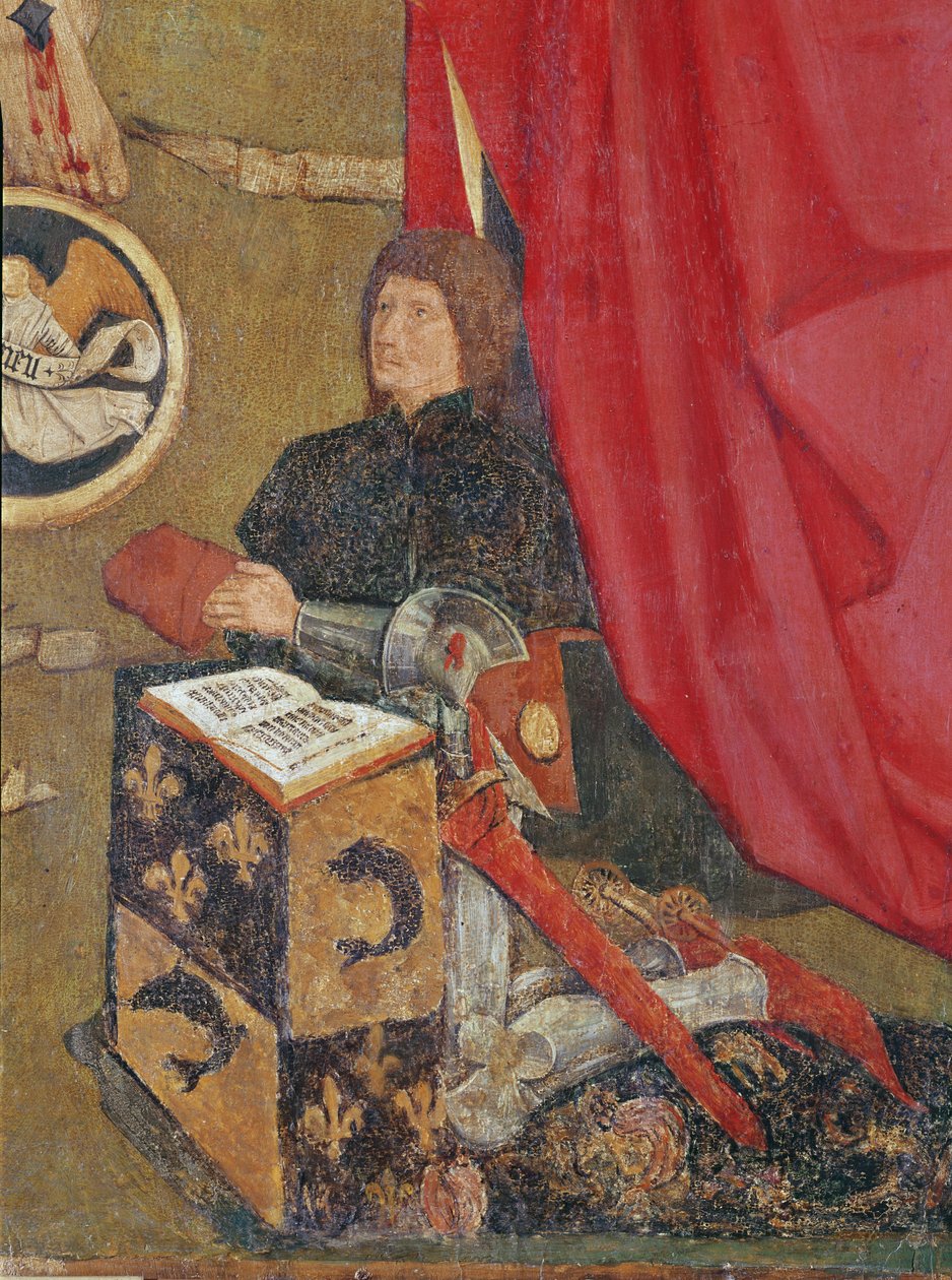 O Crucifixo do Parlamento de Toulouse, detalhe do Dauphin, o Futuro Louis XI (1423-83) de French School