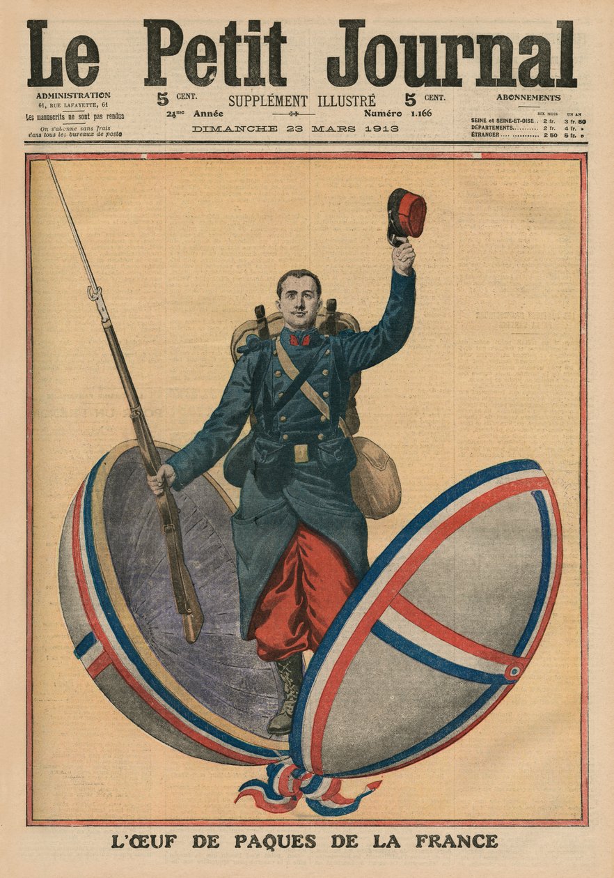 O ovo de Páscoa da França, ilustração da capa do &39;Le Petit Journal&39;, suplemento ilustre, 23 de março de 1913 de French School
