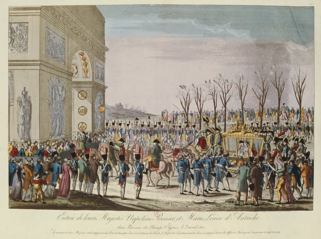 A entrada do Imperador Napoleão I (1769-1821) e Imperatriz Maria Luísa da Áustria (1791-1847) na Champs-Elysees, 2 de abril de 1810 de French School