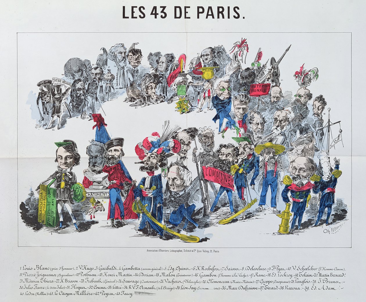 Os Quarenta e Três Representantes Eleitos da França, caricatura da eleição de 8 de fevereiro de 1871 de French School