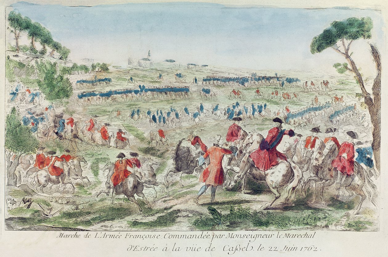 O exército francês comandado pelo marechal d&39;Estrees em Cassel, 22 de junho de 1762 de French School