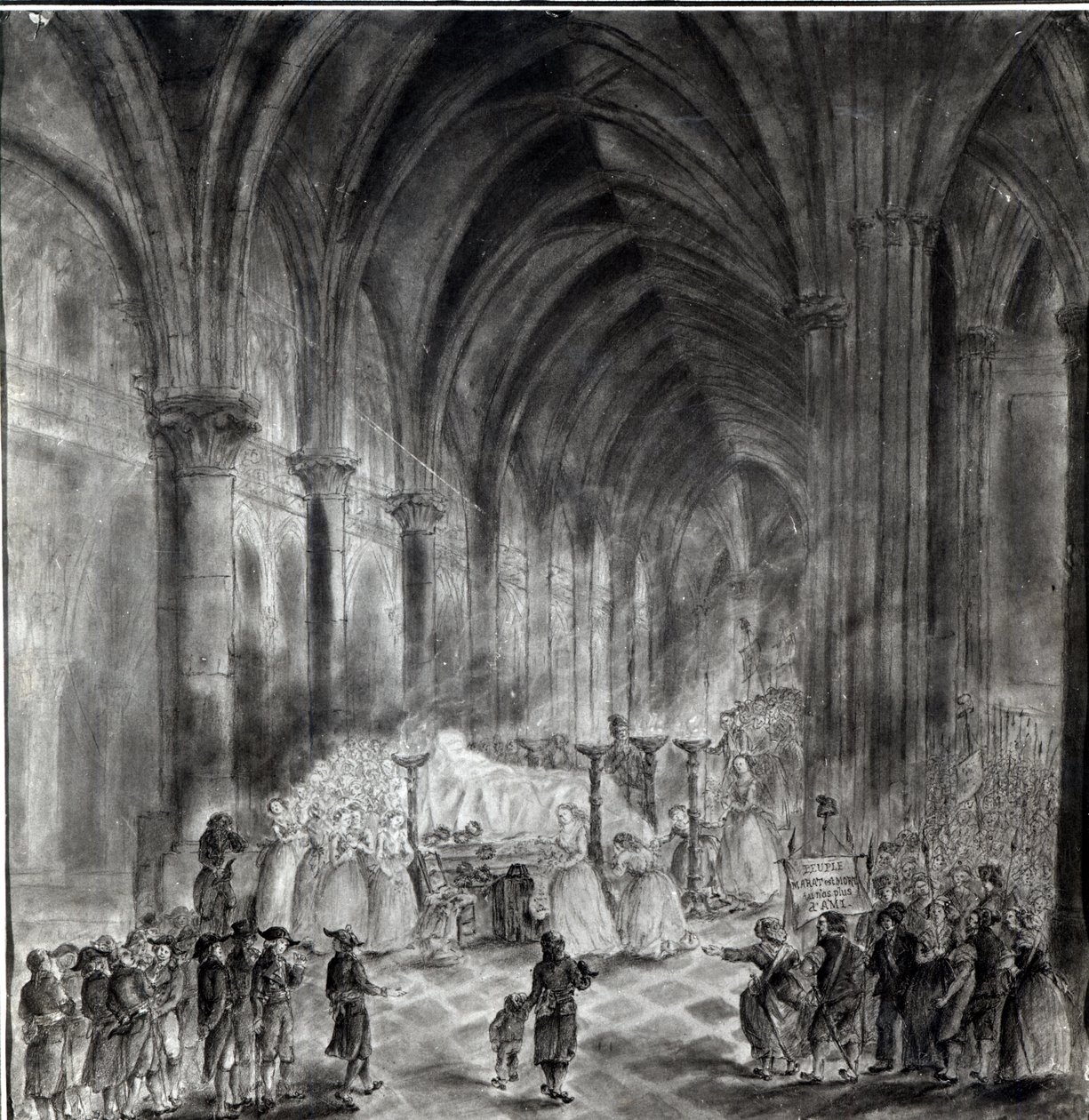 O funeral de Jean Paul Marat (1743-93) na capela do Club des Cordeliers, 16 de julho de 1793 de French School