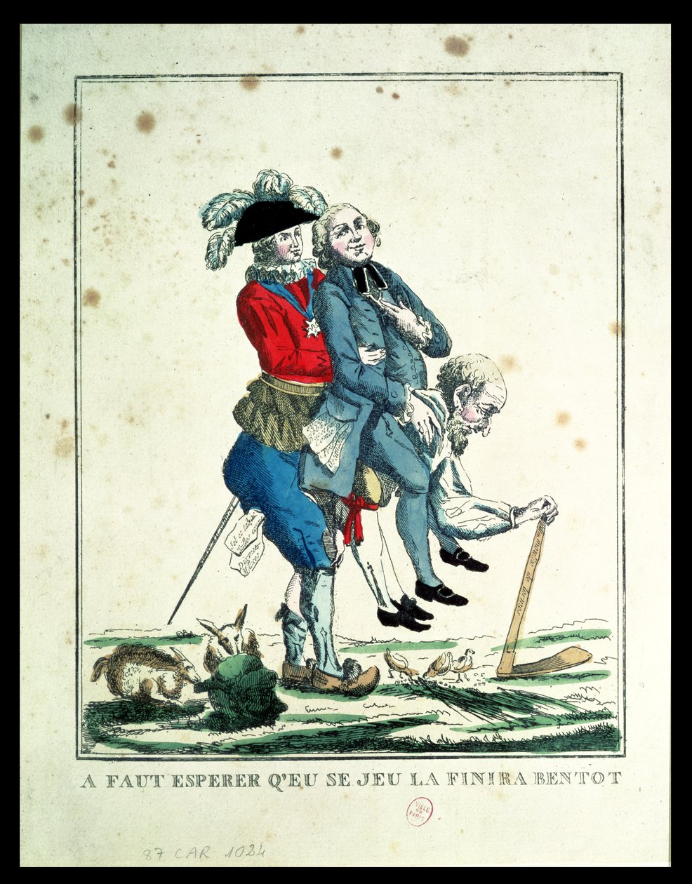 O jogo deve terminar em breve, um camponês carregando um clérigo e um nobre, 1789 (ver também 157778) de French School