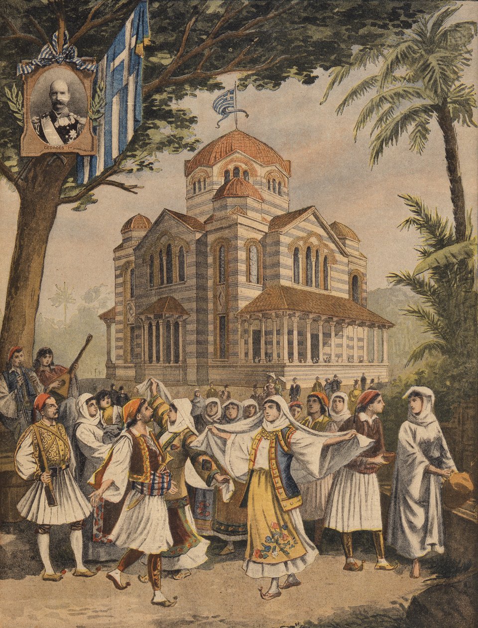 O Pavilhão Grego na Exposição Universal de 1900, Paris, ilustração do Le Petit Journal, 6 de maio de 1900 de French School