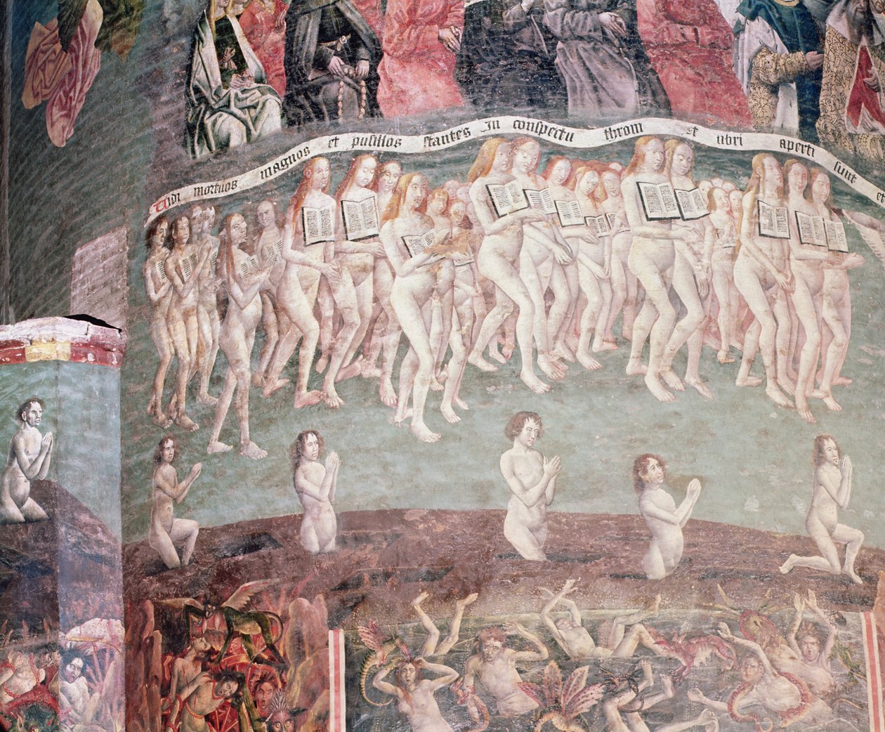 O Juízo Final: Os ressuscitados carregando o livro da vida deles - delas ao redor dos pescoços deles - delas (detalhe) de French School