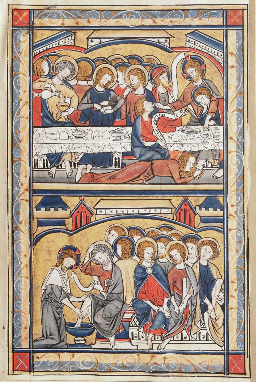 A Última Ceia e a Lavagem dos Pés, c.1260 (têmpera e folha de ouro em pergaminho) de French School
