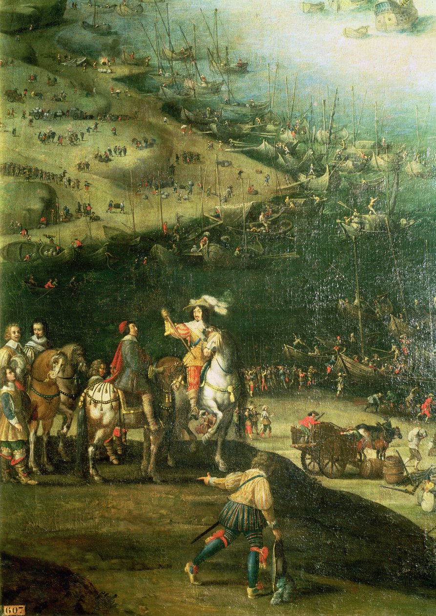 O levantamento do cerco da Ile de Re, 8 de novembro de 1627 (detalhe) (ver também 178976 e 182427) de French School