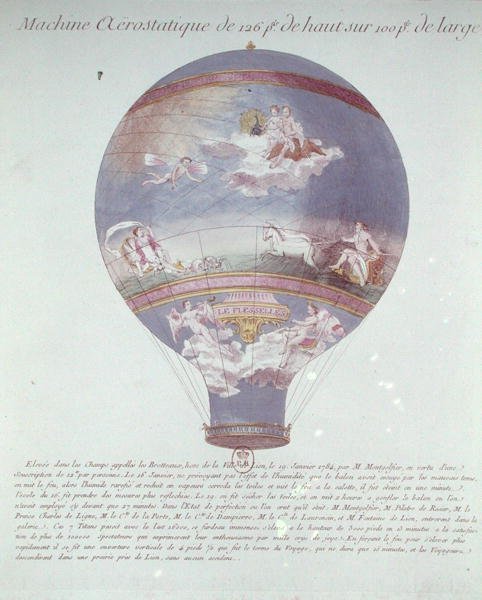 O Experimento de Balões dos Irmãos Montgolfier em Lyon, em 19 de janeiro de 1784, c.1784 de French School