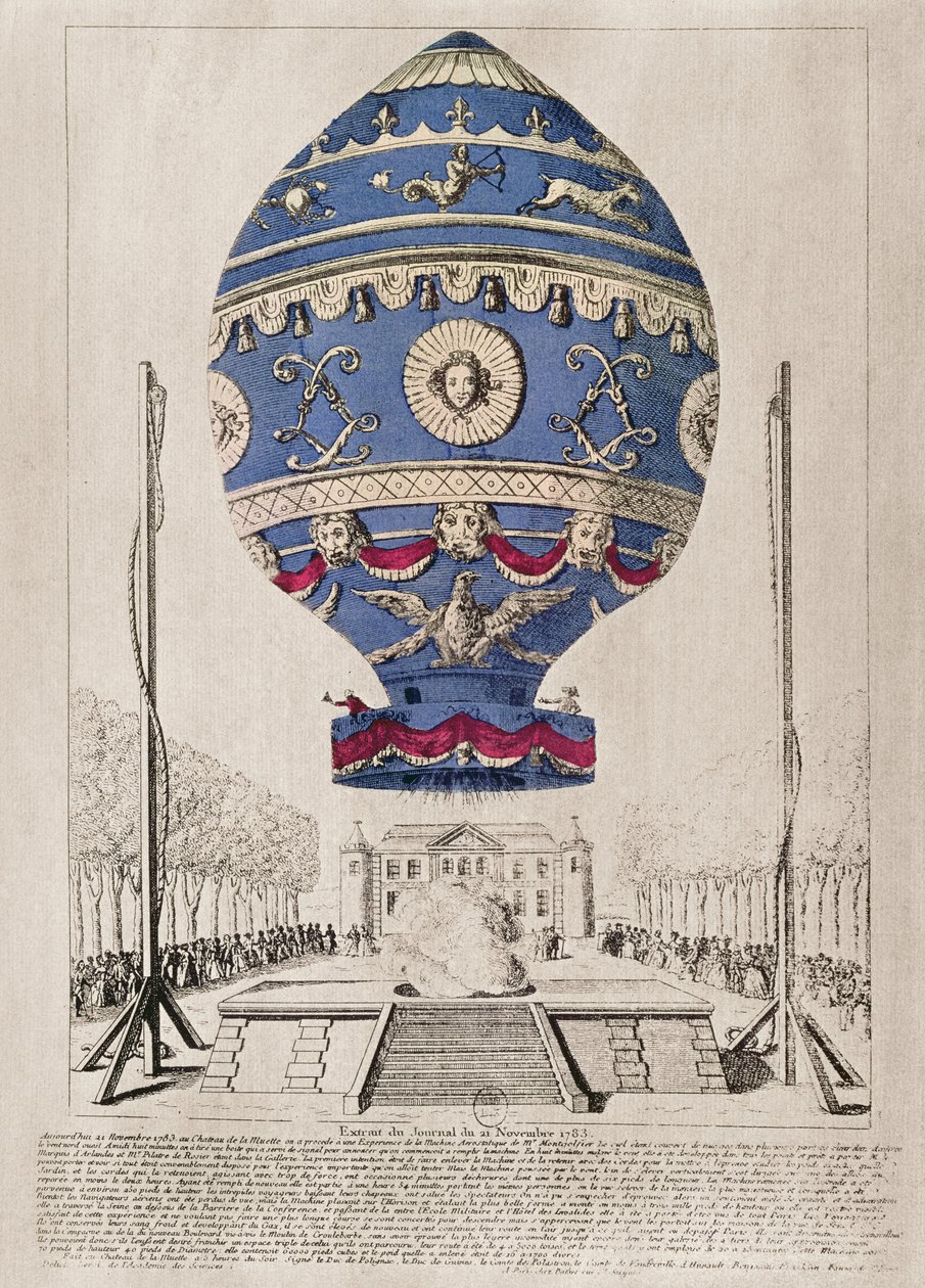 O experimento de balão dos irmãos Montgolfier no Chateau de la Muette, 21 de novembro de 1783 de French School