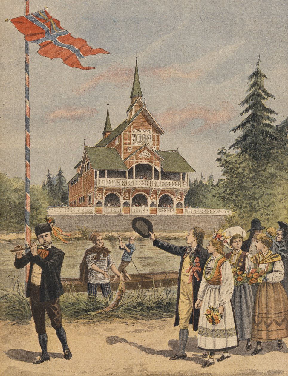 O Pavilhão Norueguês na Exposição Universal de 1900, Paris, ilustração do Le Petit Journal, suplemento ilustre, 13 de maio de 1900 de French School