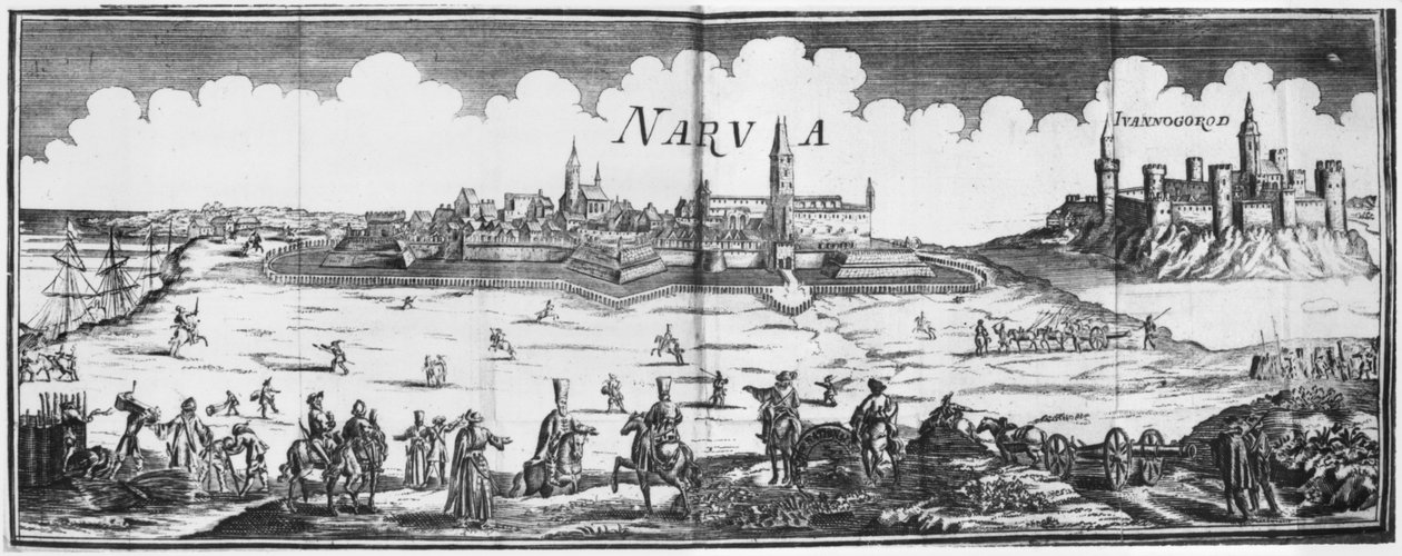 O exército russo sitiava Narva em 1700 de French School