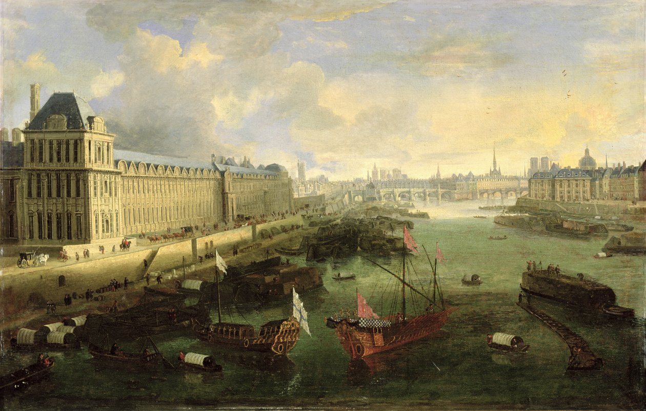 O Sena Visto com a Pont Neuf, o Louvre e o Colégio Mazarino, c.1675 de French School