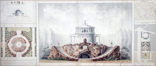 O Templo da Virtude (caneta e tinta e wc no papel) de French School