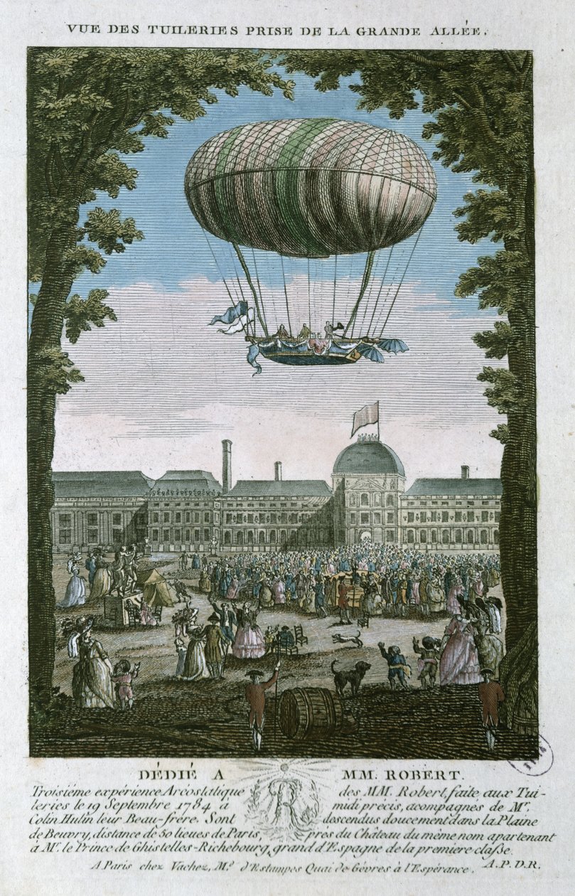 O terceiro voo de Nicholas Robert (1761-1828) e seu irmão das Tuileries, 19 de setembro de 1784 de French School
