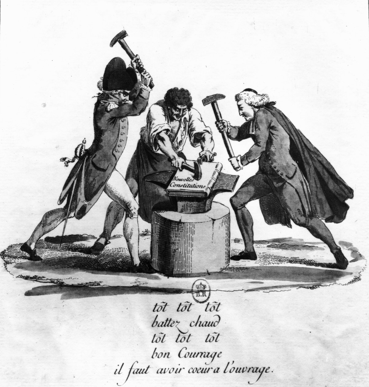 As três ordens, forjando a nova constituição em uma bigorna, 1789 de French School