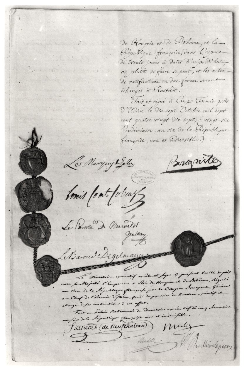 O Tratado de Campo Formio, assinado por Napoleão Bonaparte (1769-1821) 17 de outubro de 1797 de French School