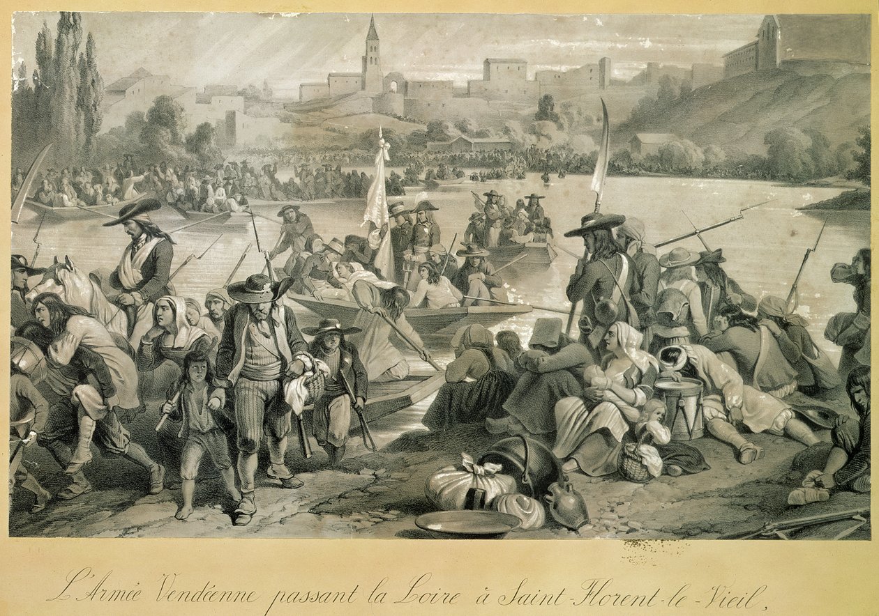 O Exército Vendeano Cruzando o Loire em St. Florent le Vieil, 18 de outubro de 1793 de French School