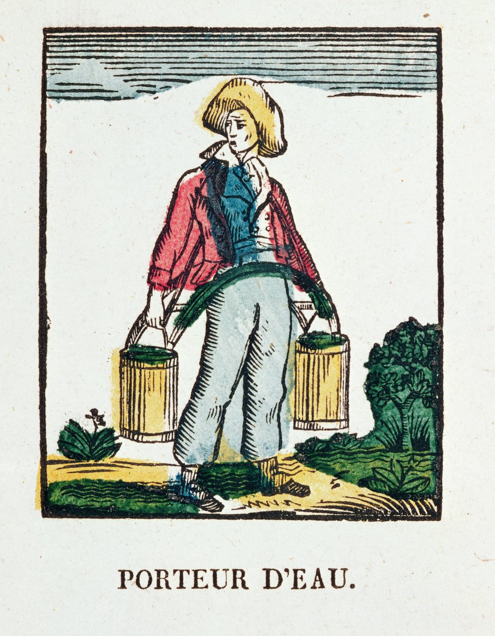O transportador de água, placa 220 de &39;Les Petits Metiers&39; de French School
