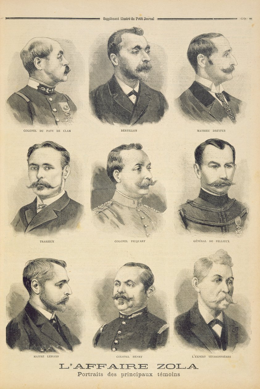 O Caso Zola: as principais testemunhas, ilustração do suplemento ilustrado do Le Petit Journal, 27 de fevereiro de 1898 de French School