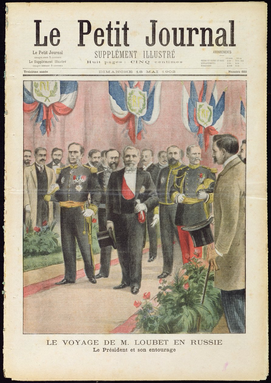 A chegada do Presidente Loubet na Rússia para uma visita de Estado, capa do &39;Le Petit Journal&39;, 18 de maio de 1902 de French School