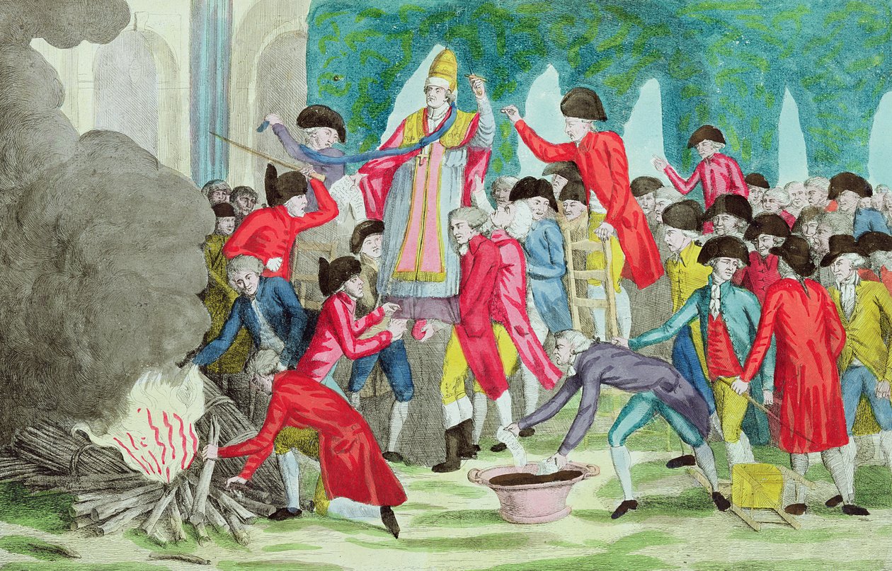 A queima da efígie do Papa Puis VI no jardim do Palais Royal, 6 de abril de 1791 de French School