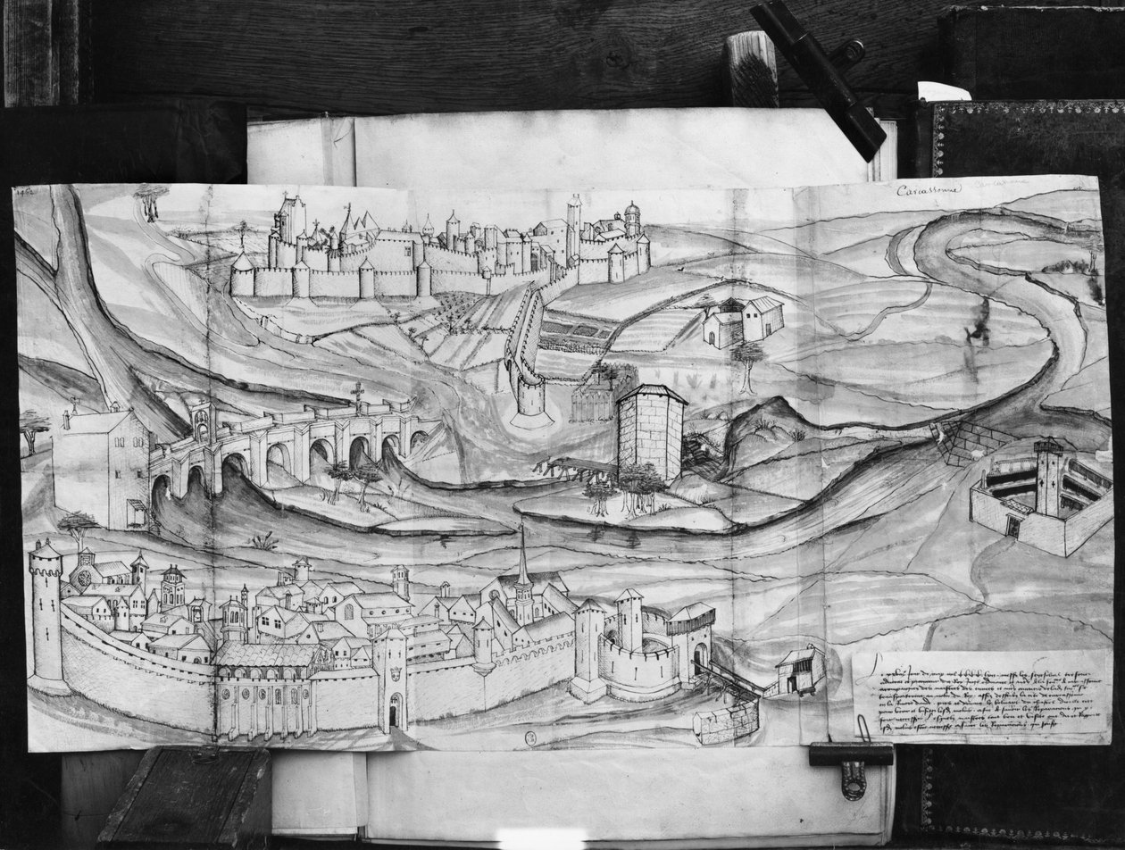A cidade e a aldeia de Carcassonne, 1462 de French School