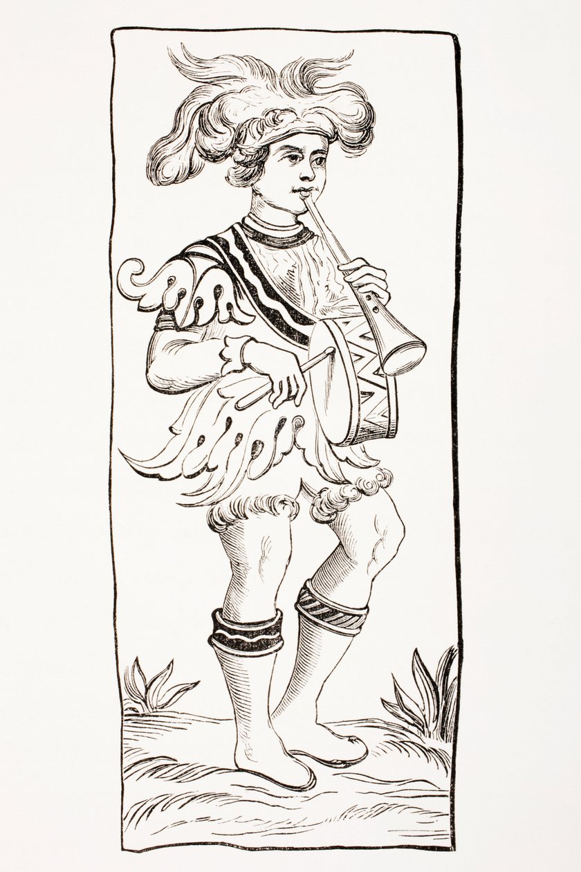 A carta de coringa de um baralho de tarô do século XV, de &39;Les Arts au Moyen Age&39;, publicada em 1873 de French School