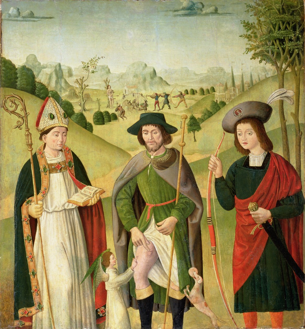 Três Santos: Bispo Santo, São Roque e São Sebastião, c.1460-80 de French School
