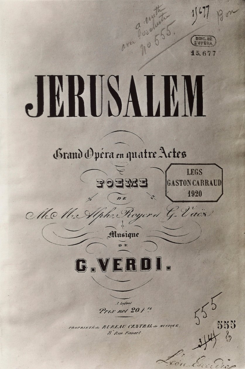 Página de rosto da ópera Jerusalém, c.1847 de French School