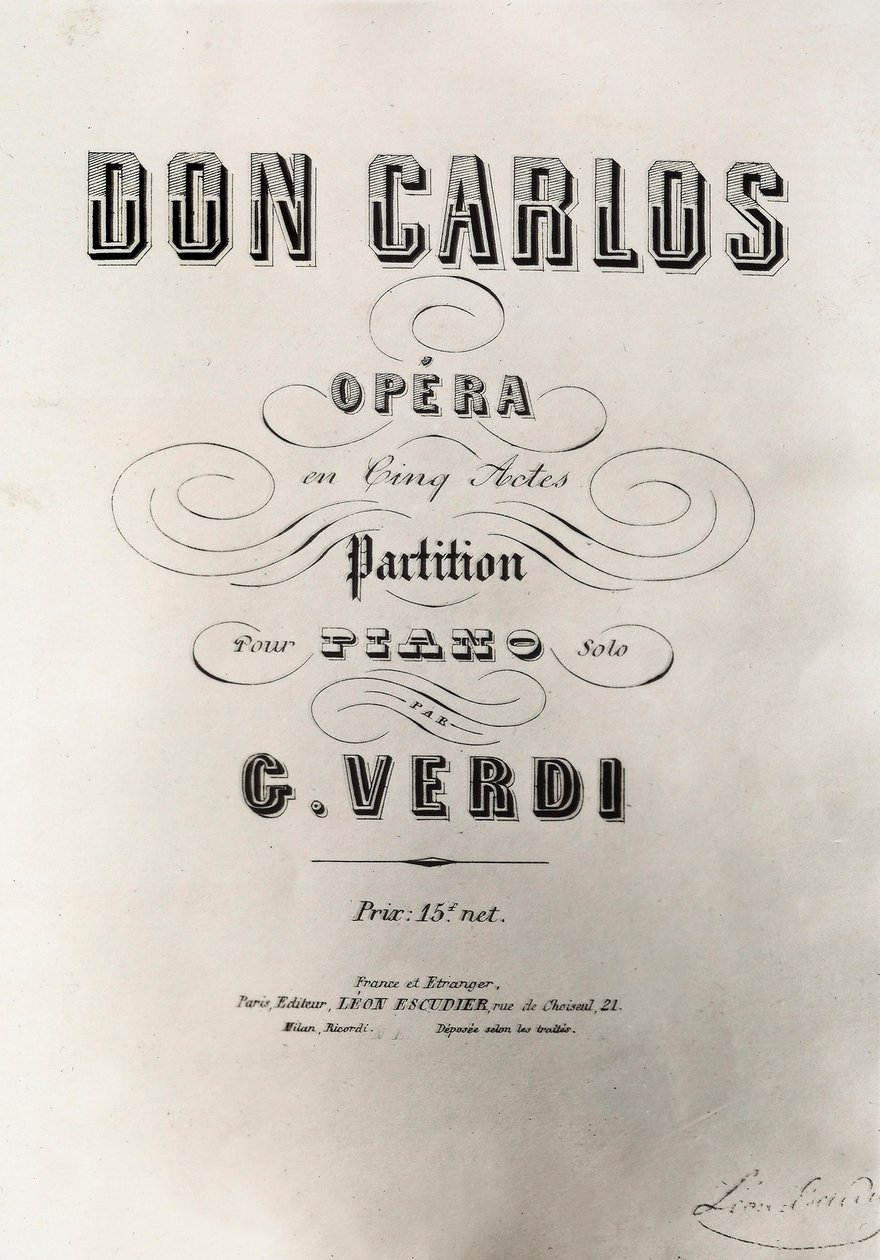 Página de título da partitura de Don Carlos, 1867 de French School