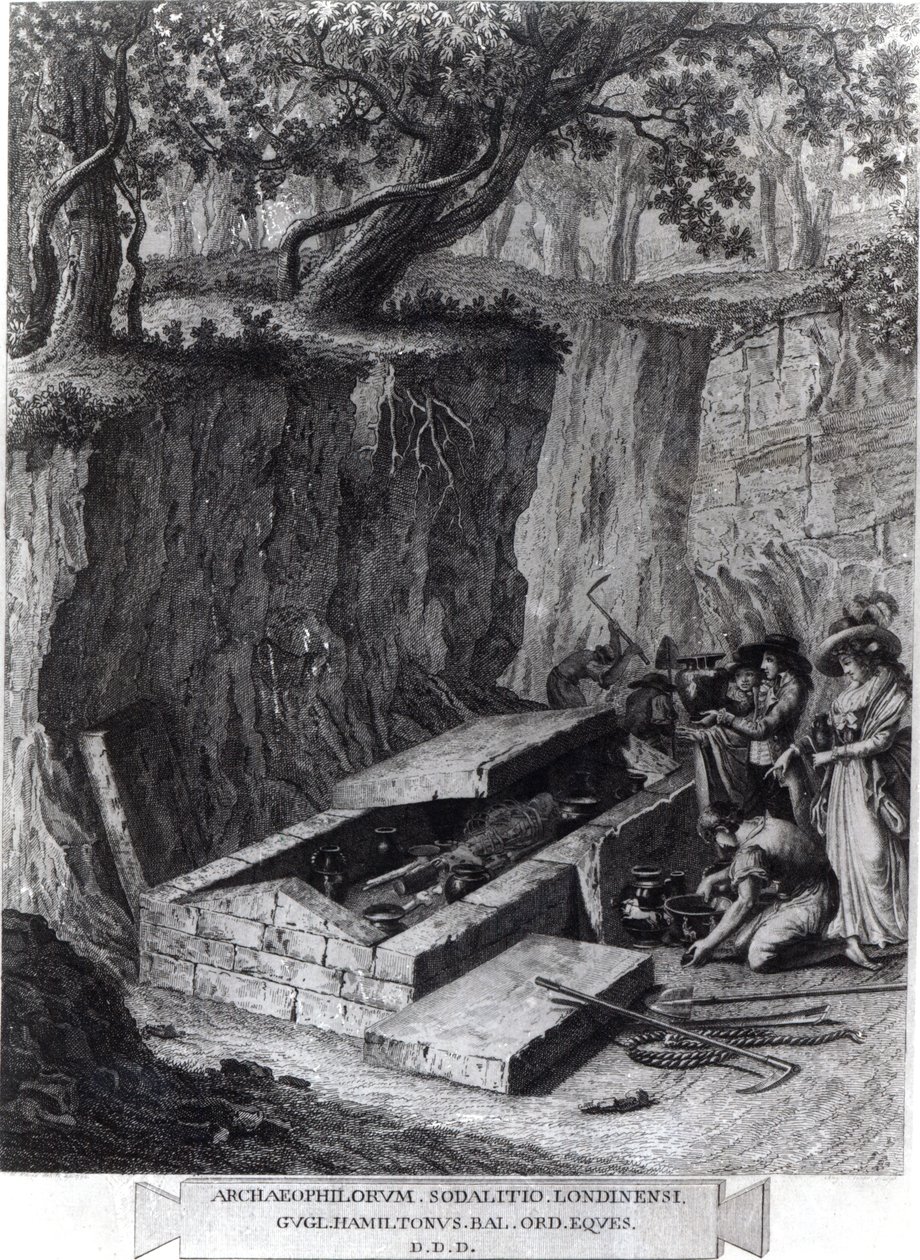 Turistas vendo a abertura de uma antiga tumba, c.1766 de French School