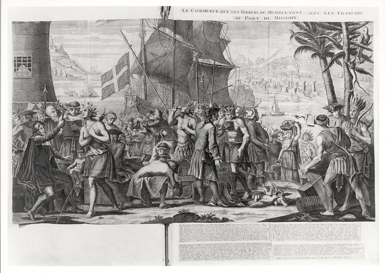 Comércio entre os índios mexicanos e os franceses no porto do Mississippi, de French School