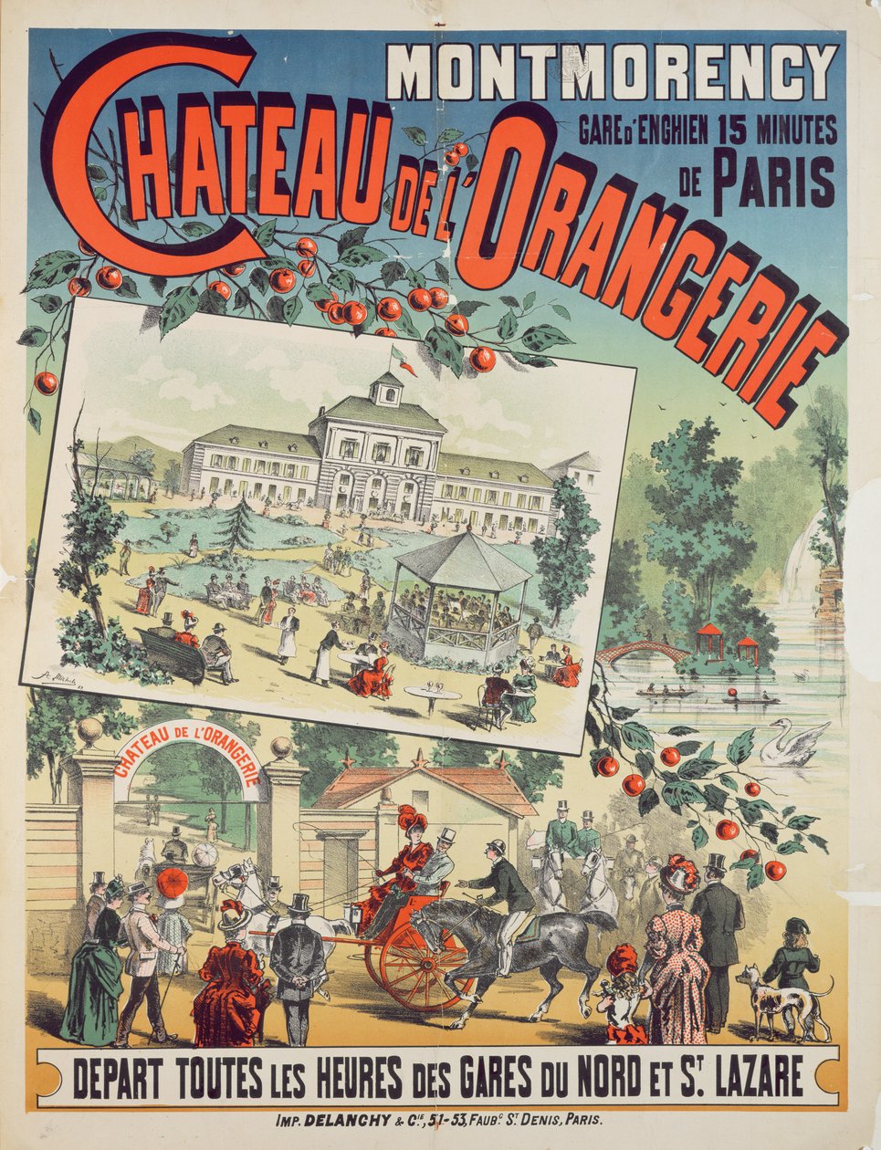 Viagens de propaganda de cartazes de trem de Paris para o &39;Chateau de l&39;Orangerie&39; em Montmorency, 1887 de French School